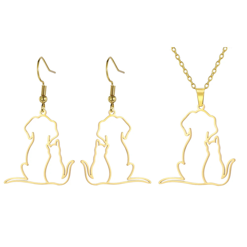 Hugging Puppy & Kitten Pendant Necklace for Pet Lovers