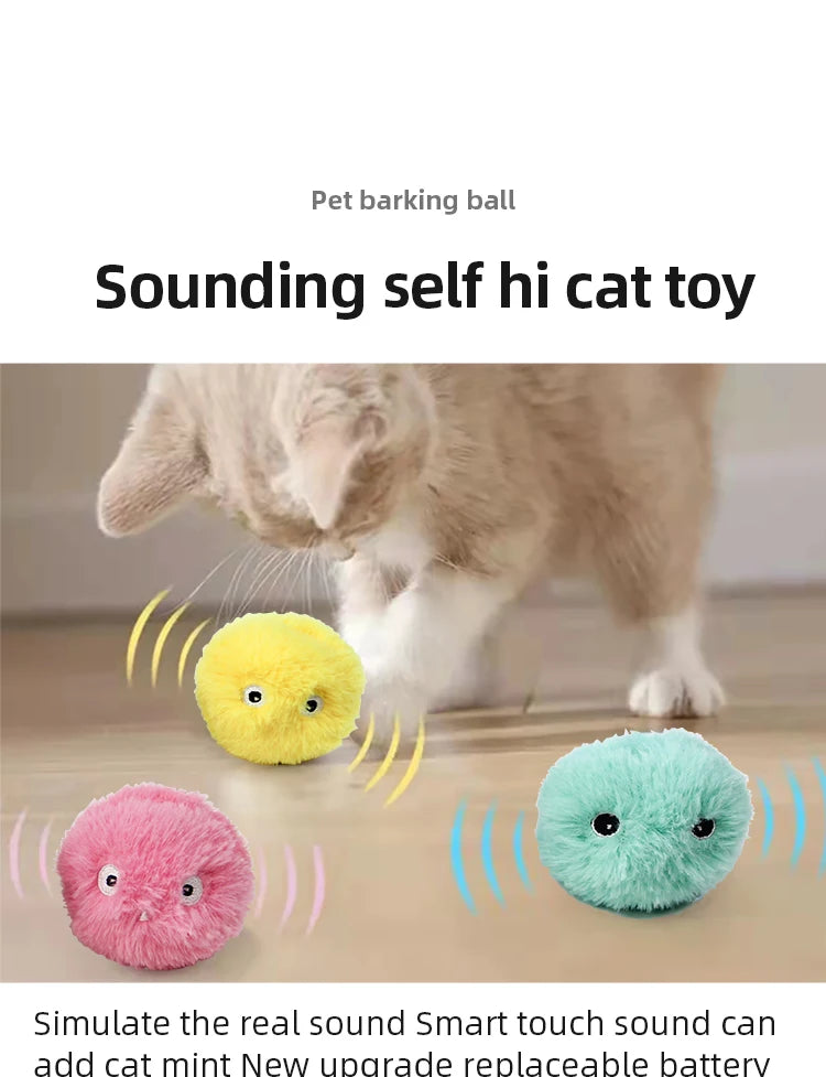 Interactive Smart Plush Cat Toy Ball – Electric Catnip Squeak Toy for Kittens