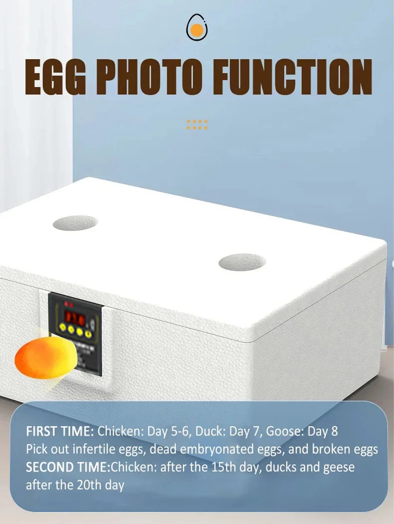 USB Poultry Incubator with Thermostat, Manual Turn, Bionic Waterbed & Egg Candler