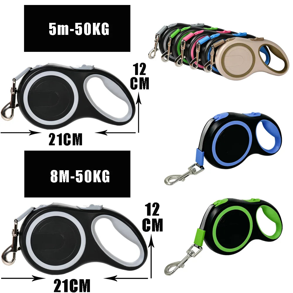 Retractable Dog Leash 5m/8m, Heavy-Duty Adjustable Walking Rope for Small & Large Dogs (Up to 50kg)