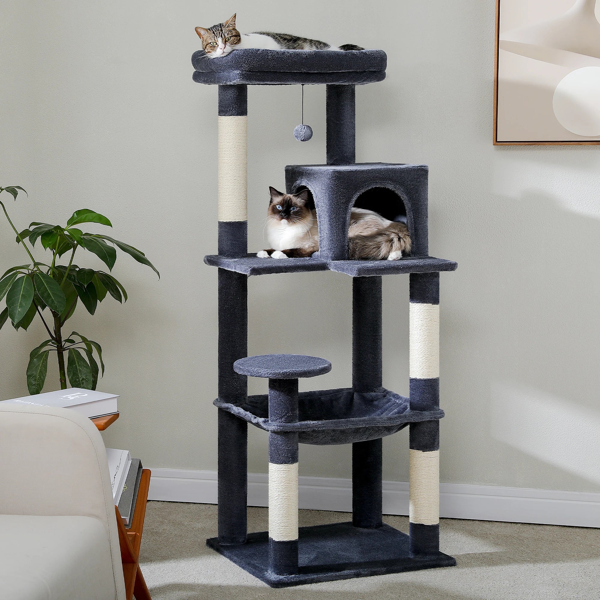 5-Level Cat Tree Tower for Large Cats with Hammock, Condo & Scratching Posts