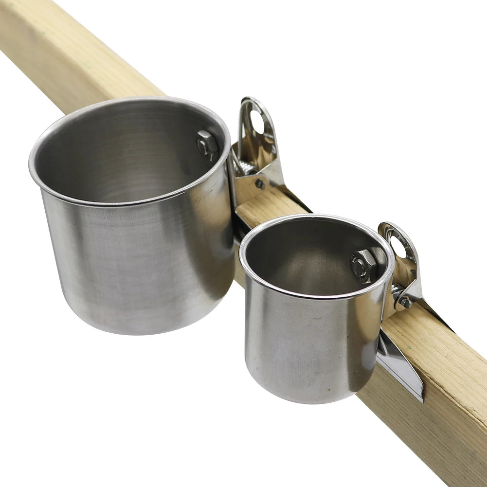 Stainless Steel Bird Feeder with Clip, Single & Double Cup Options for Parrots and Small Birds