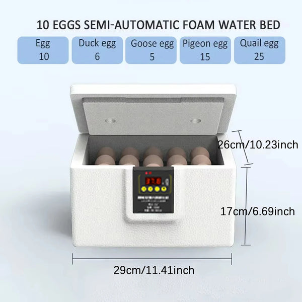 USB Poultry Incubator with Thermostat, Manual Turn, Bionic Waterbed & Egg Candler