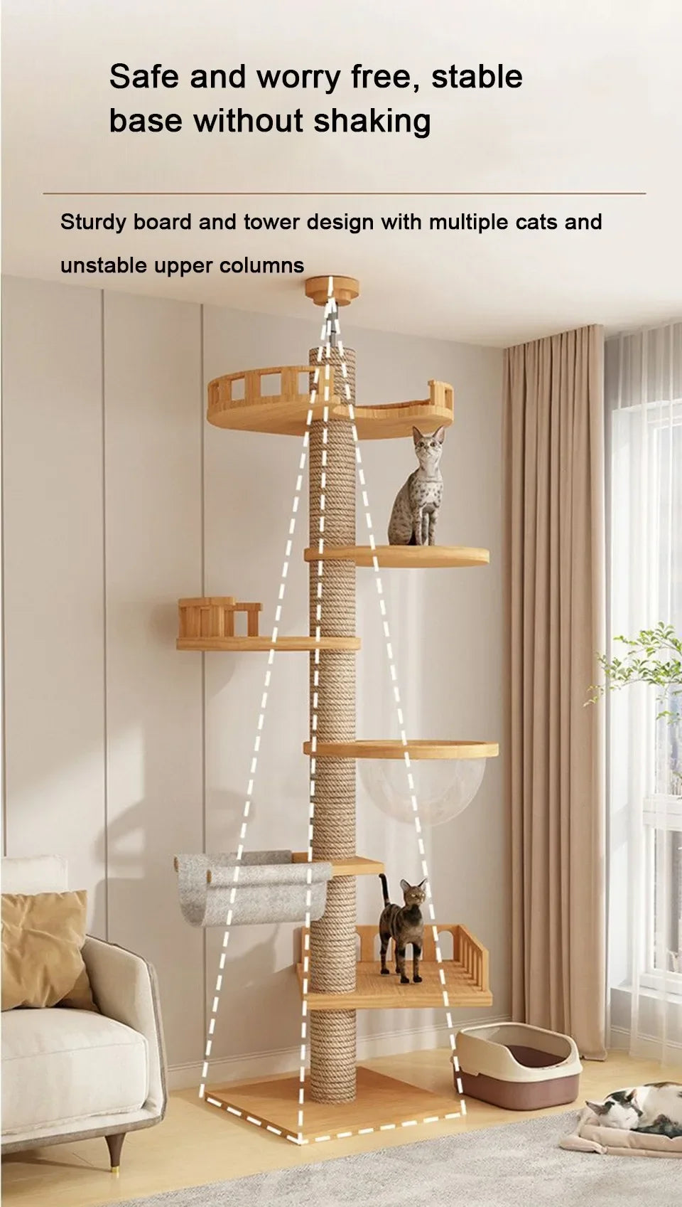 Solid Wooden Multilayer Cat Tree Tower & Climbing Frame