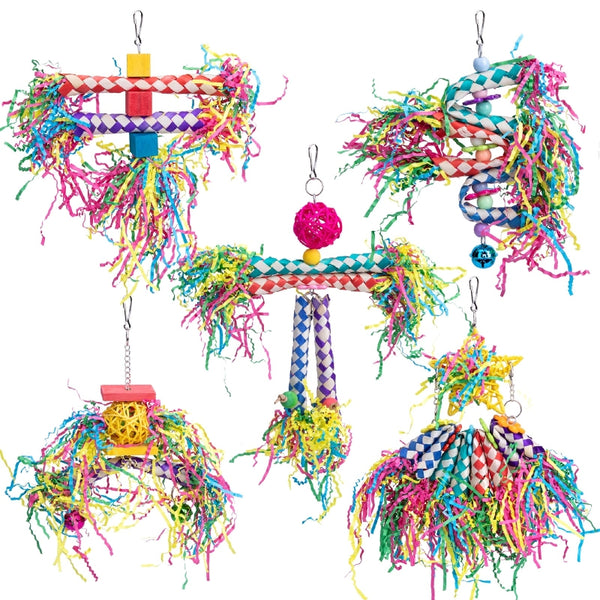 5-Pack Colorful Wooden Bird Shredding Toys