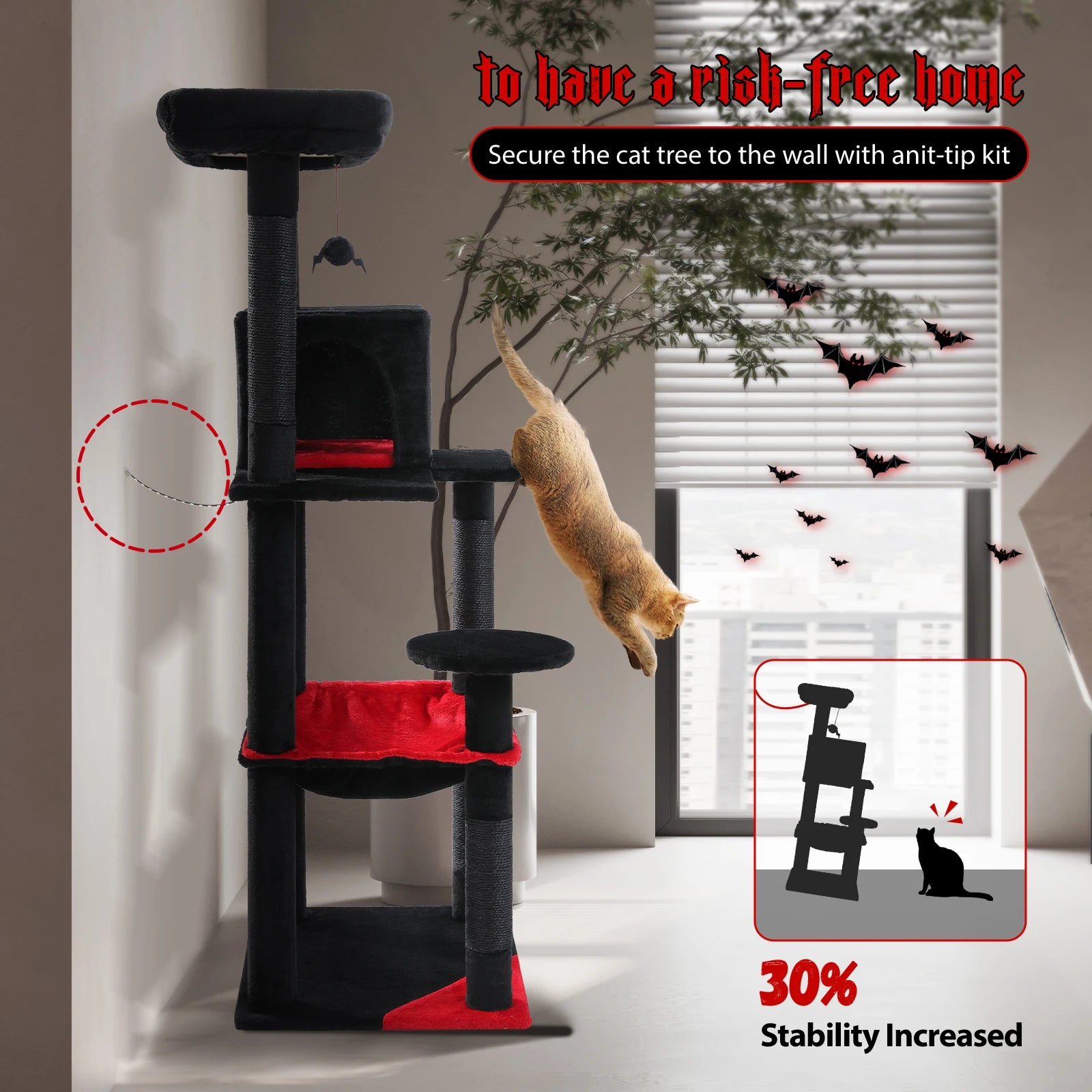 5-Level Cat Tree Tower for Large Cats with Hammock, Condo & Scratching Posts