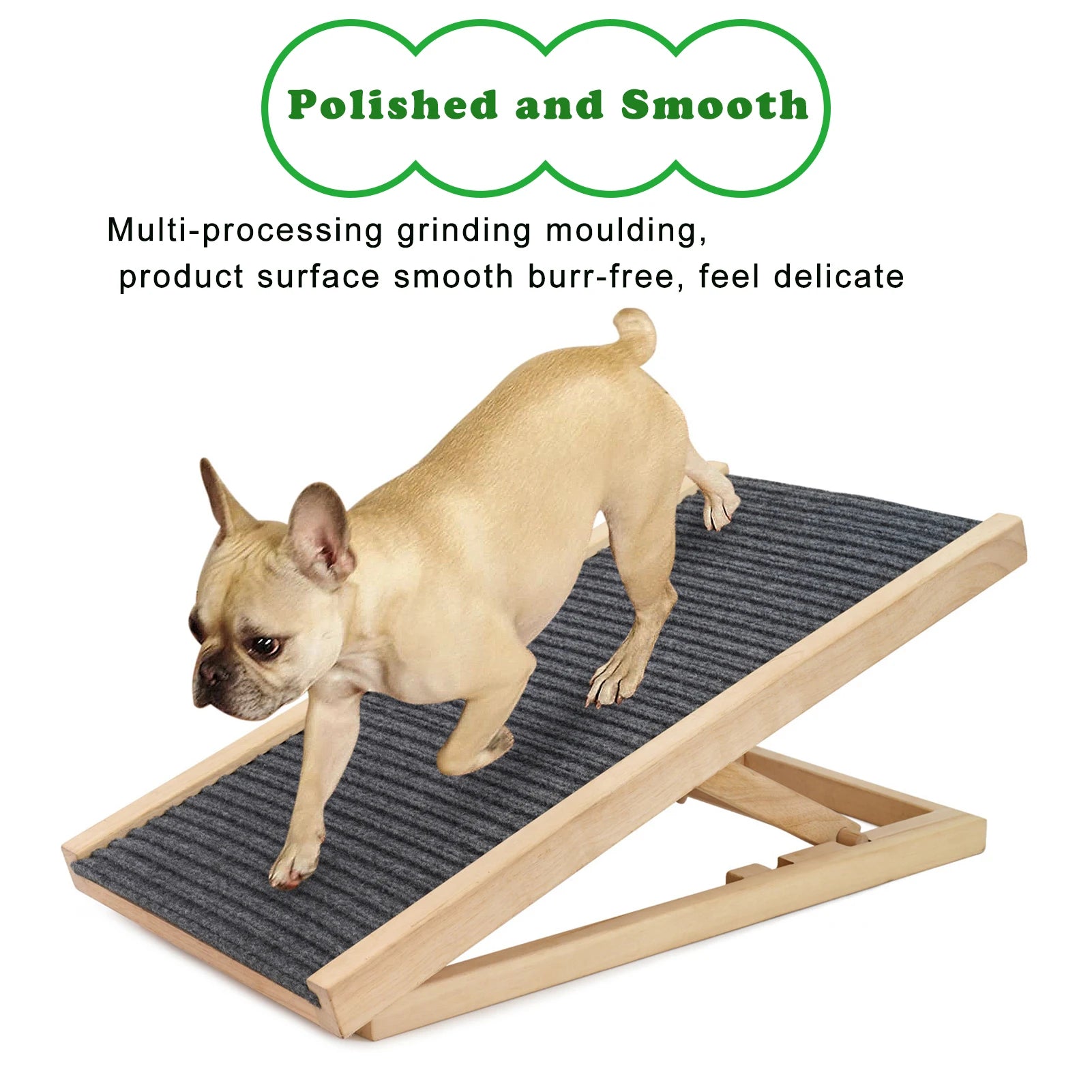 Adjustable Wooden Pet Ramp with Non-Slip Carpet