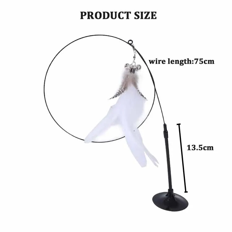 Colorful Feather Cat Teaser Wand with Bell and Suction Cup, Interactive Kitten Toy