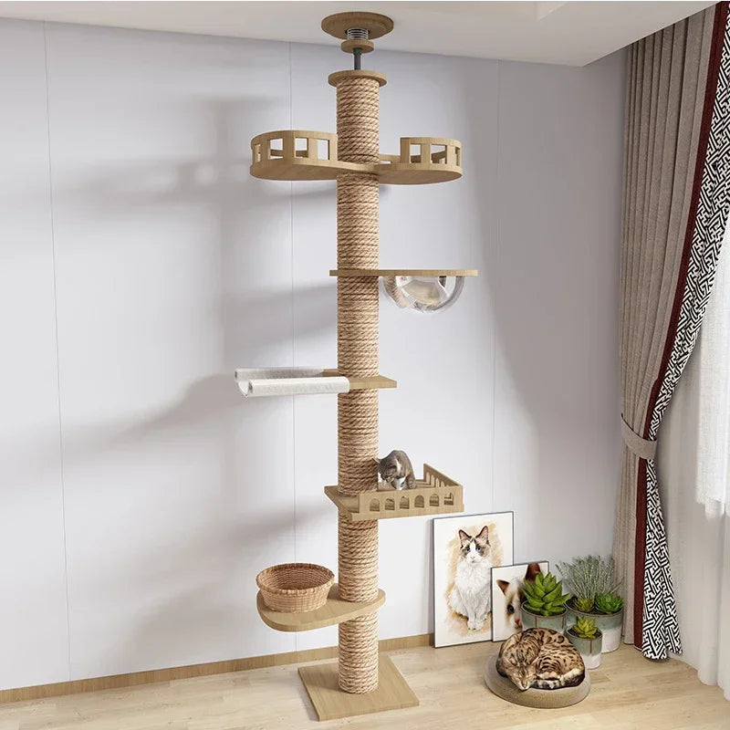 Solid Wooden Multilayer Cat Tree Tower & Climbing Frame