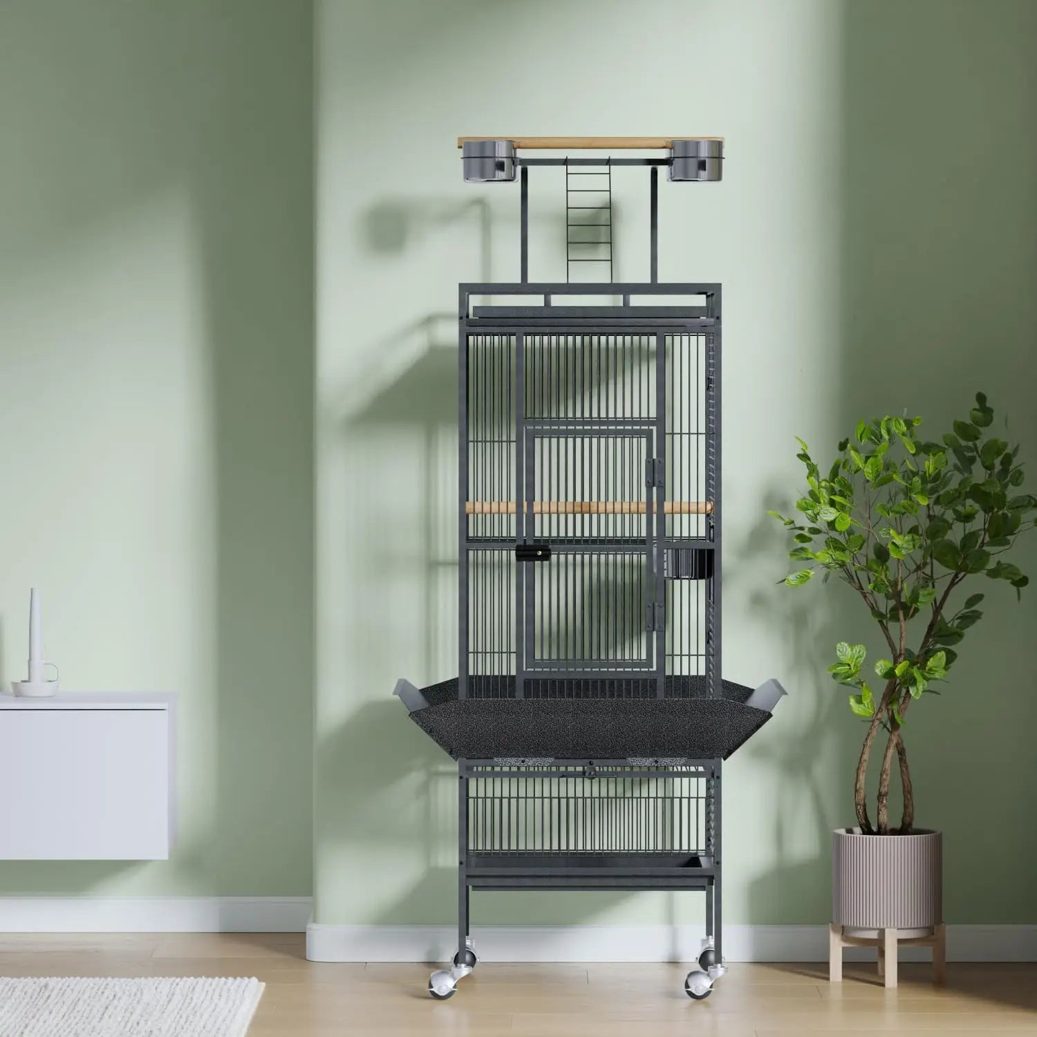 Large Parrot Cage – with Rooftop Playground & Rolling Wheels