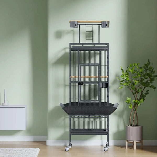 Large Parrot Cage – with Rooftop Playground & Rolling Wheels