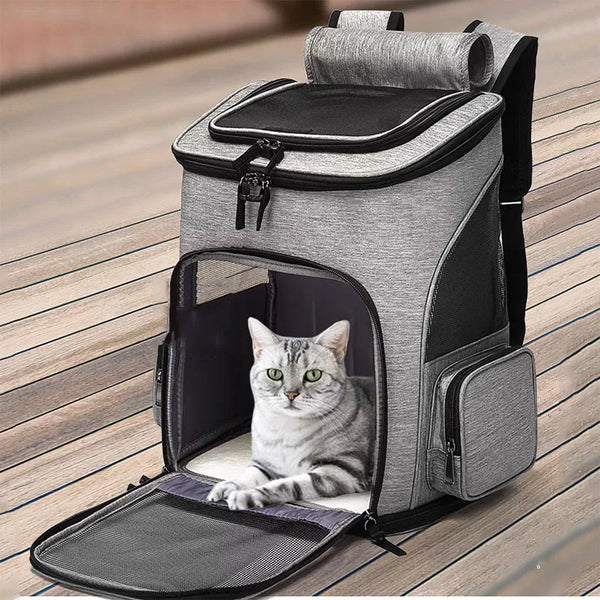 Breathable Foldable Pet Carrier Backpack, Expandable Travel Bag for Cats & Small Dogs