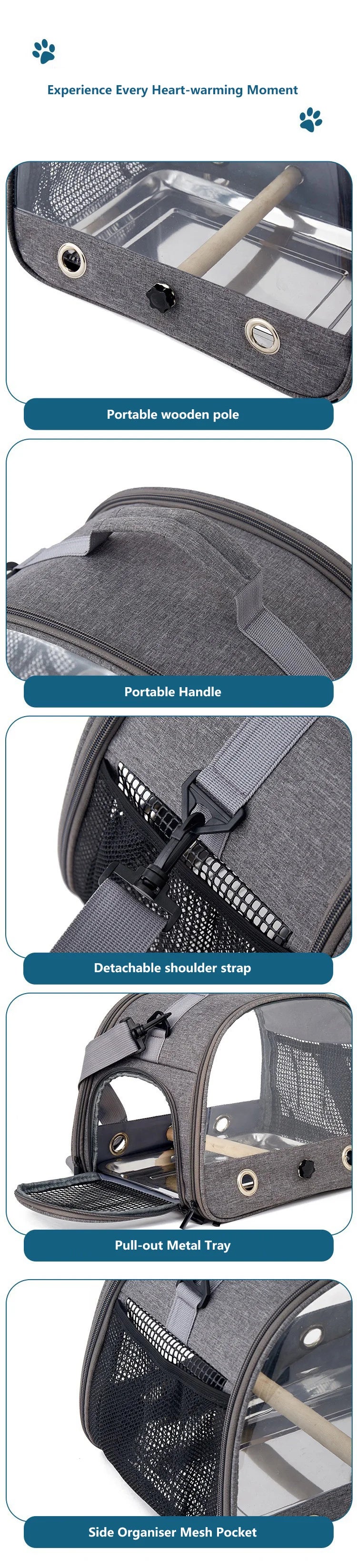 Portable Bird Travel Carrier with Stainless Steel Tray