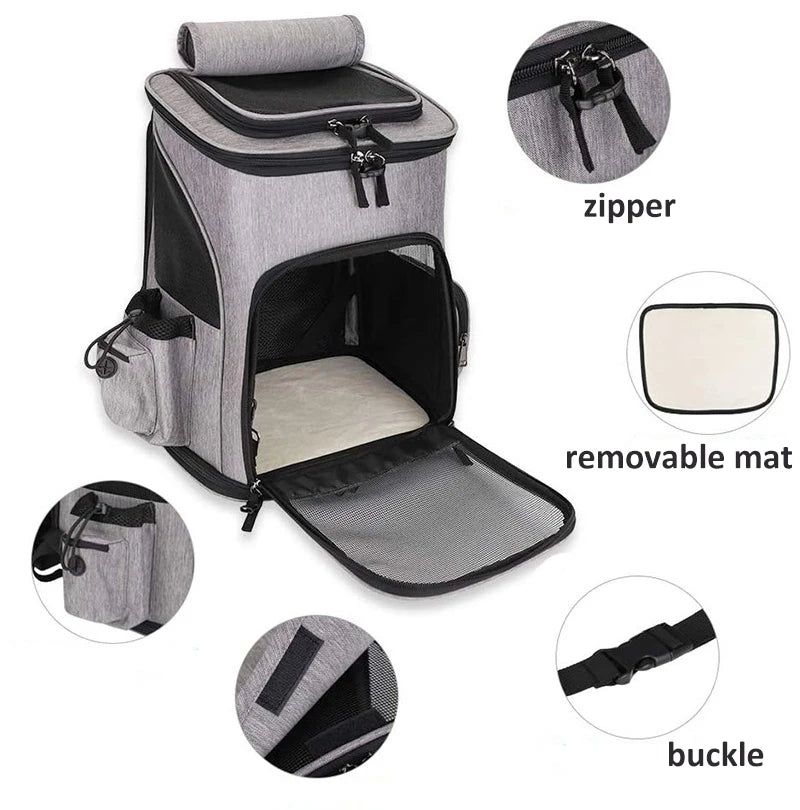 Breathable Foldable Pet Carrier Backpack, Expandable Travel Bag for Cats & Small Dogs