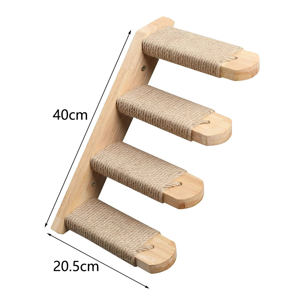 Wall-Mounted Cat Climbing Shelves with Scratching Post & Steps