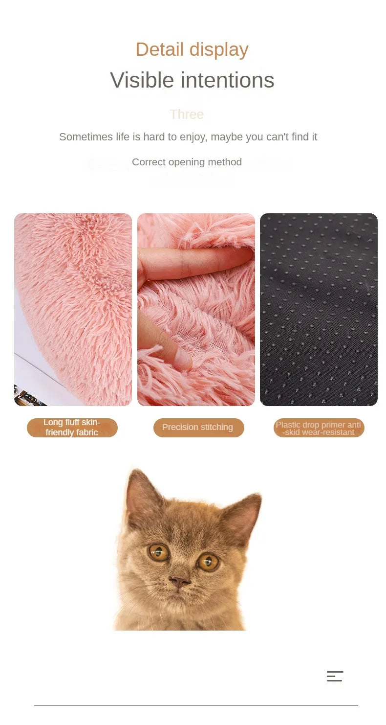 Plush Round Pet Nest Bed for Cats and Small Dogs