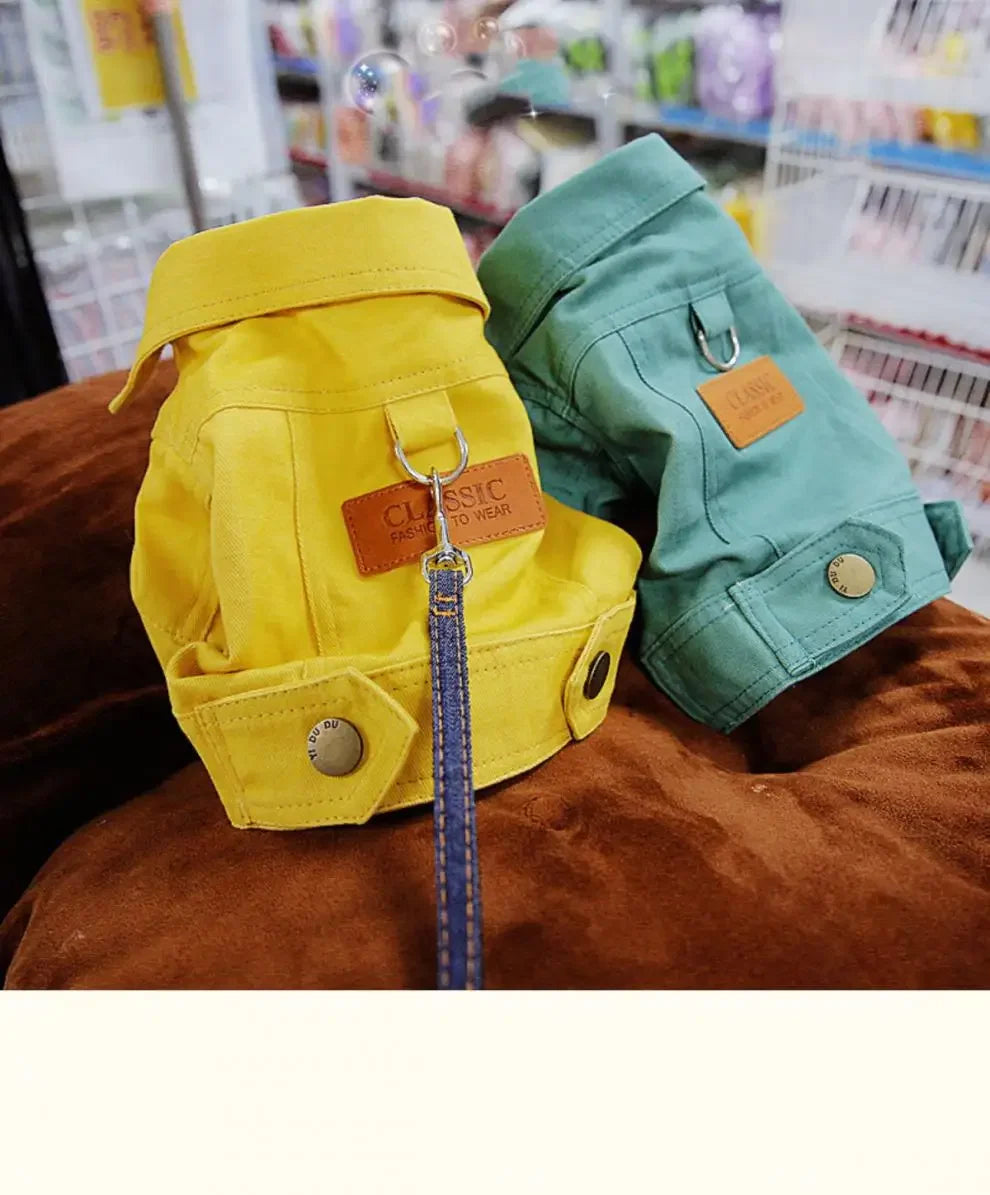 Dog Denim Jacket with Leash Ring, Spring & Summer Outfit for Small and Medium Dogs