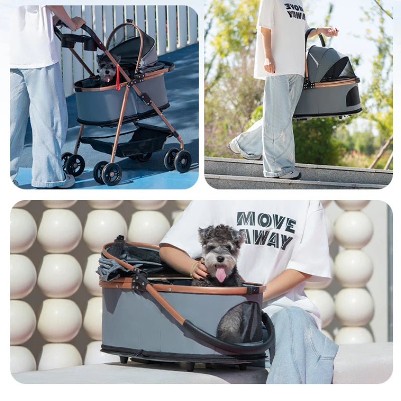 3-in-1 Folding Pet Stroller with Detachable Carrier & Easy-Lock Canopy for Small & Medium Dogs, Cats (30lbs)