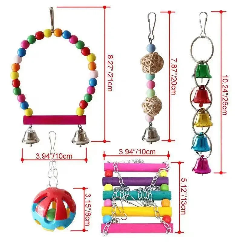 Combination Bird Toy Set — Swing, Chewing, Ladder & Bell Toys for Small Parrots