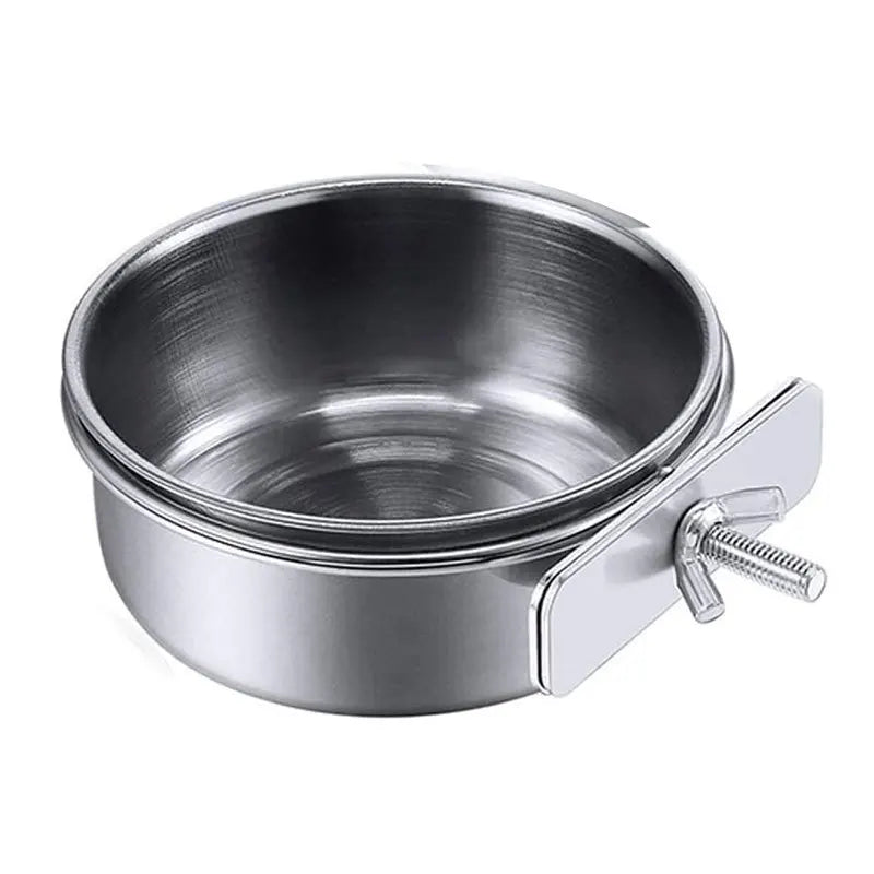 Stainless Steel Clamp-On Pet Food & Water Bowl for Rabbits, Hamsters, Birds, and Parrots