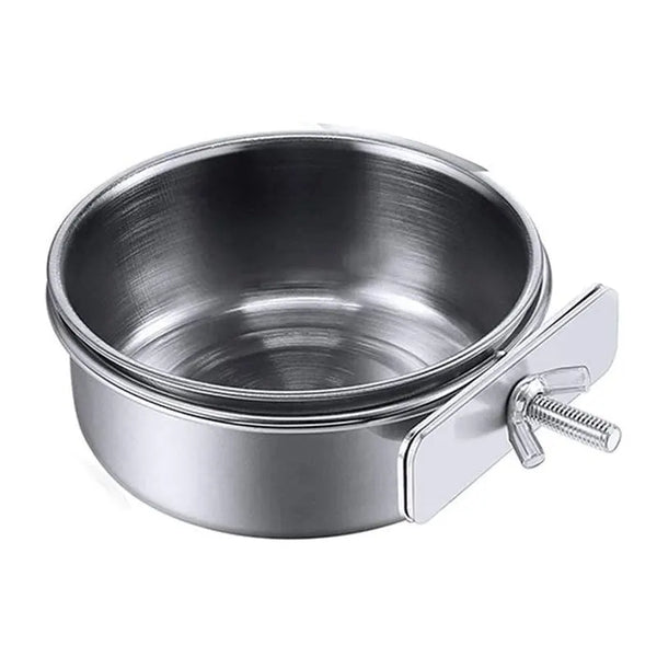 Stainless Steel Clamp-On Pet Food & Water Bowl for Rabbits, Hamsters, Birds, and Parrots