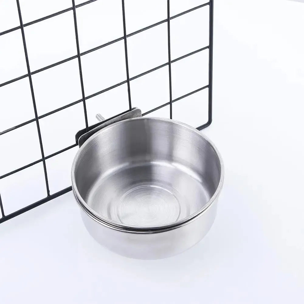 Stainless Steel Clamp-On Pet Food & Water Bowl for Rabbits, Hamsters, Birds, and Parrots