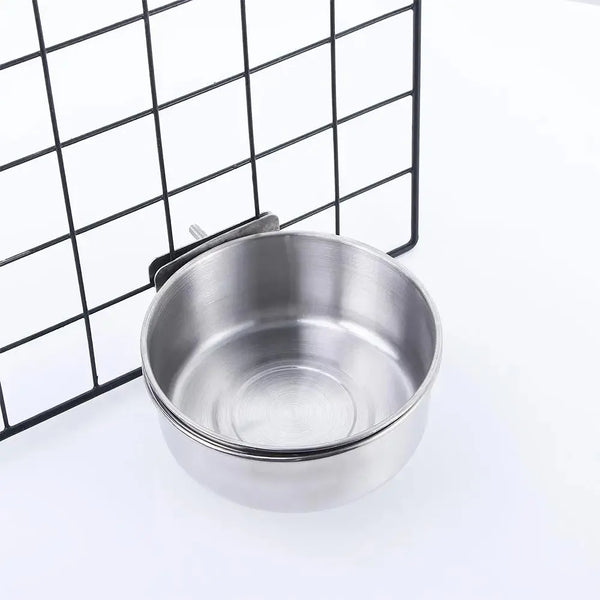 Stainless Steel Clamp-On Pet Food & Water Bowl for Rabbits, Hamsters, Birds, and Parrots