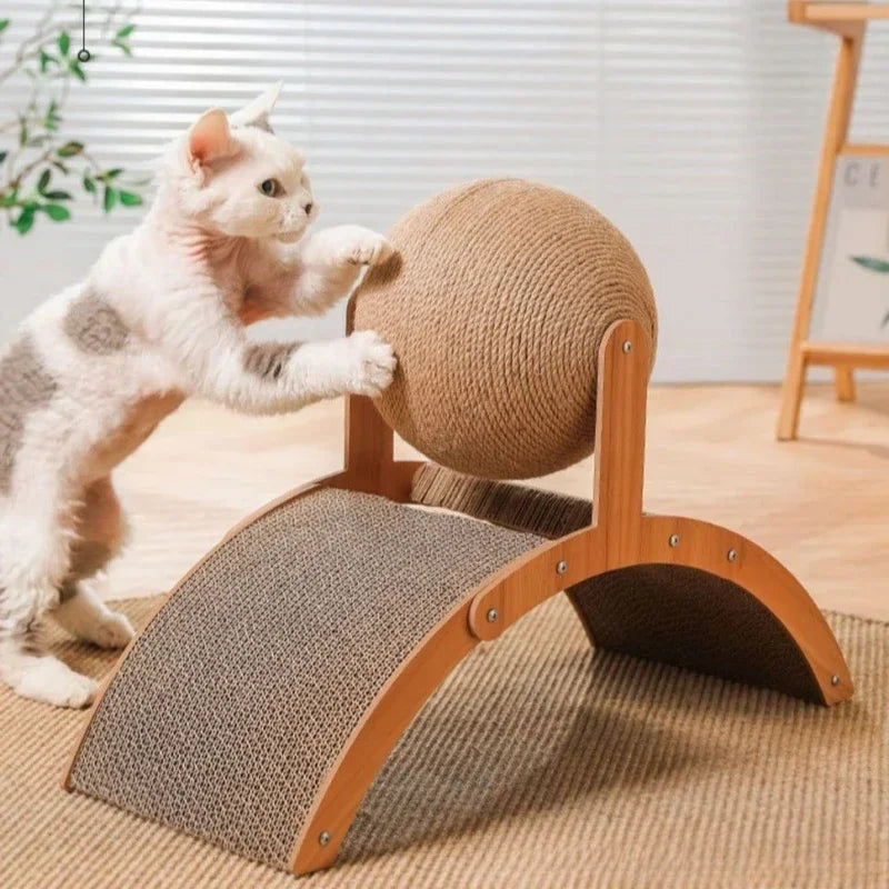 Wooden Cat Scratcher with Sisal Ball & Board