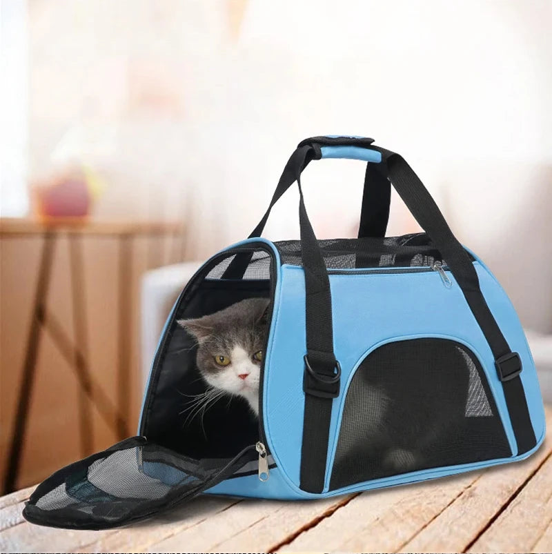 Portable Foldable Cat & Dog Carrier Bag, Mesh Breathable Travel Handbag for Pets