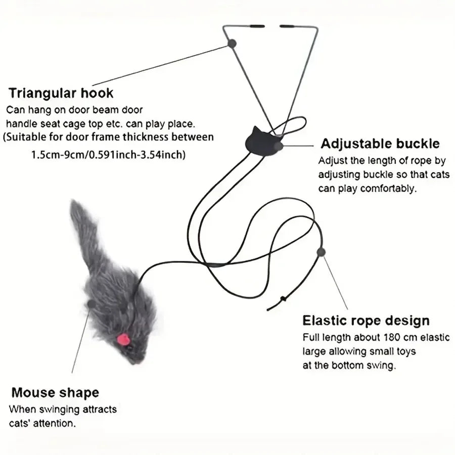 Retractable Hanging Cat Toy with Simulated Mouse, Interactive Door Teaser