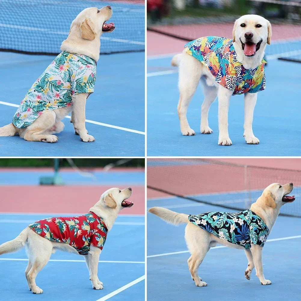 Hawaiian Style Summer T-Shirt for Medium & Large Dogs, XL–5XL Printed Pet Shirt