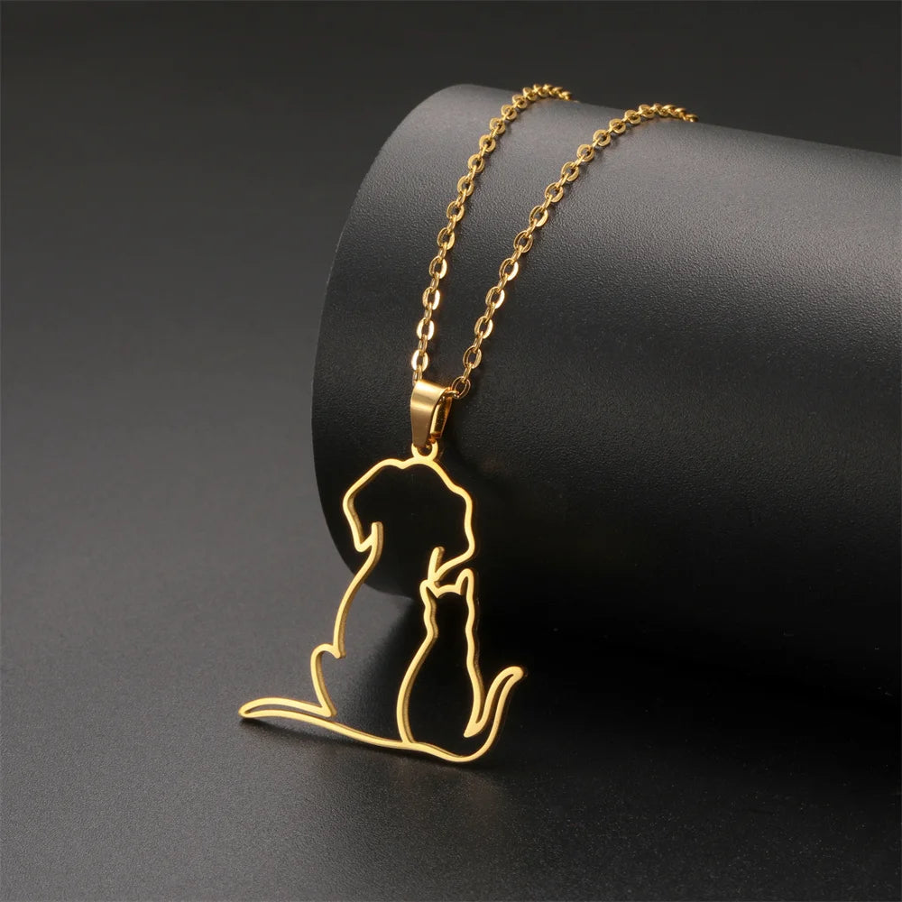 Hugging Puppy & Kitten Pendant Necklace for Pet Lovers