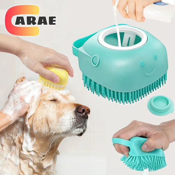 Dog & Cat Bath Brush — Silicone Grooming Tool with Shampoo Dispenser