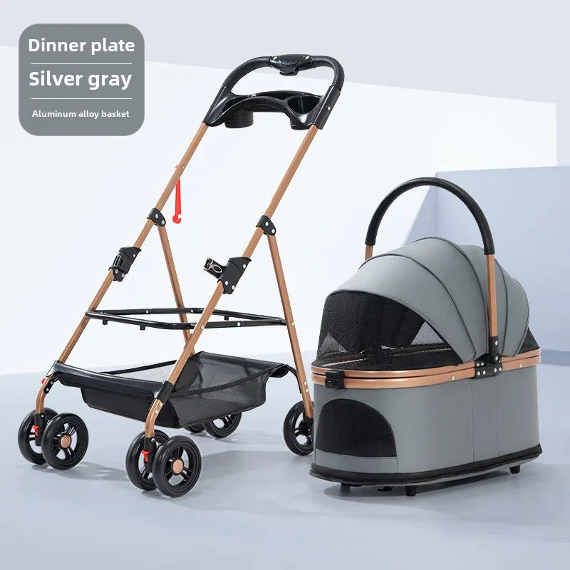 3-in-1 Folding Pet Stroller with Detachable Carrier & Easy-Lock Canopy for Small & Medium Dogs, Cats (30lbs)