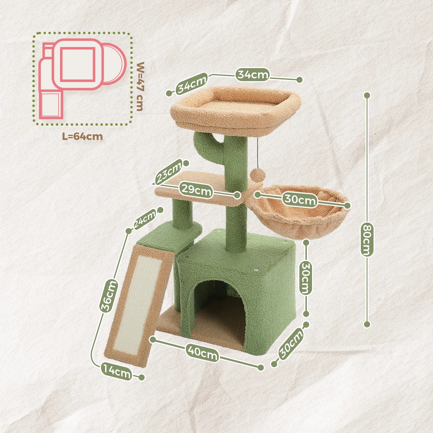 Cat Tree Tower with Scratching Posts, Hammock & Removable Top Perch