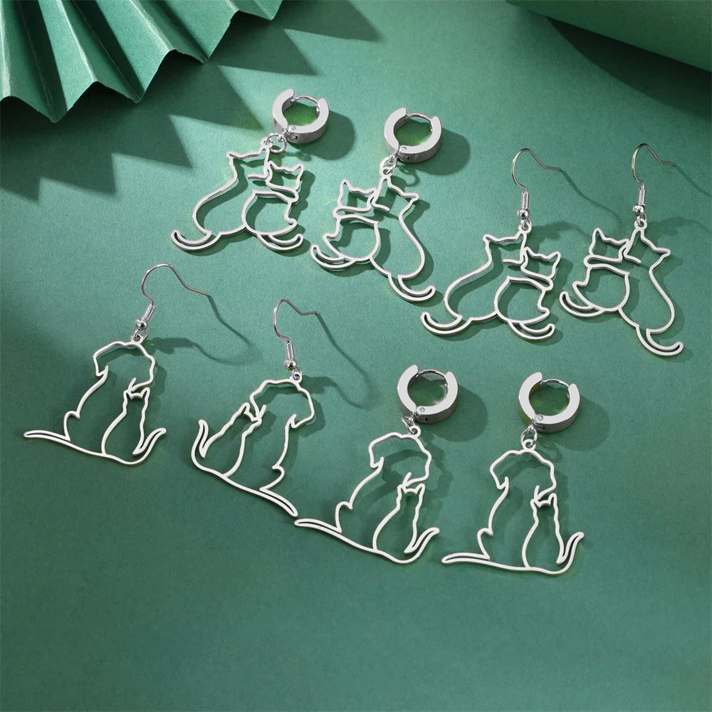 Hugging Puppy & Kitten Pendant Necklace for Pet Lovers