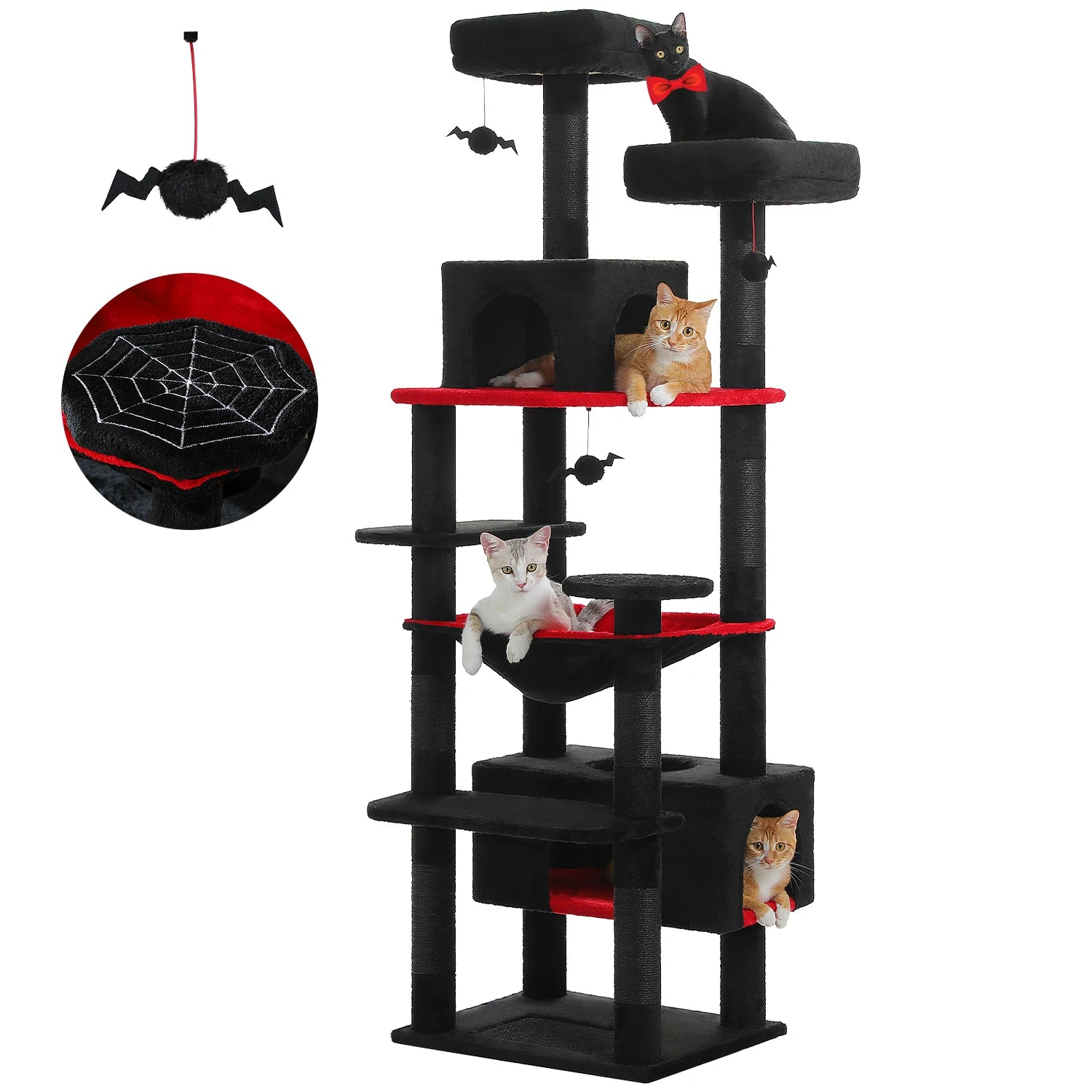 184cm Large Cat Tree Tower with Hammock, Scratching Posts & Condos