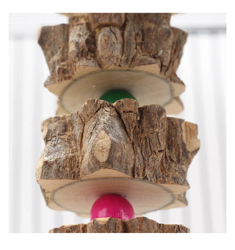 Natural Wooden Parrot Chew Toy — Bird Cage Chewing & Destruction Toy