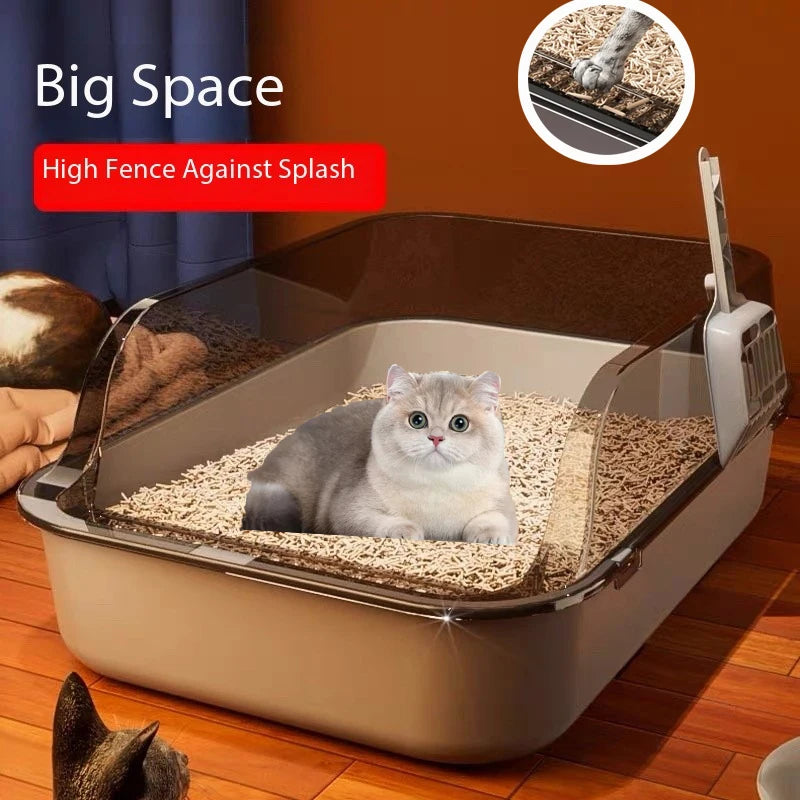 Semi-Enclosed High-Sided Cat Litter Box with Splash Guard
