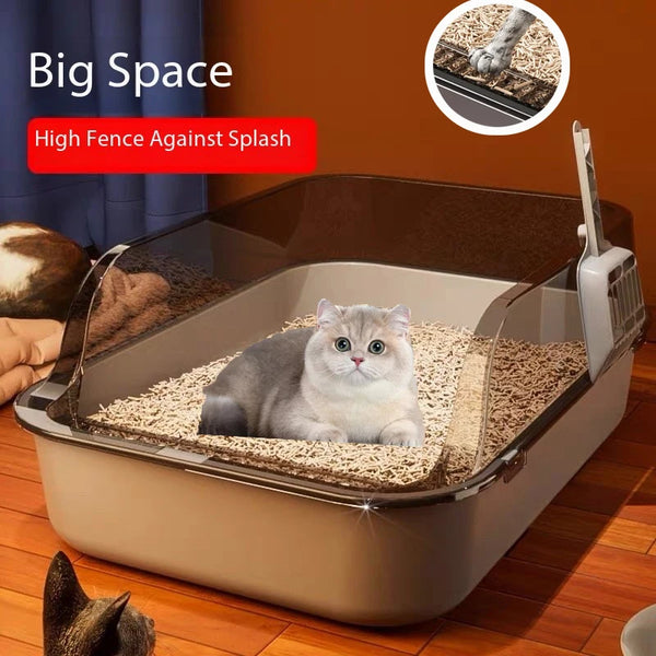 Semi-Enclosed High-Sided Cat Litter Box with Splash Guard