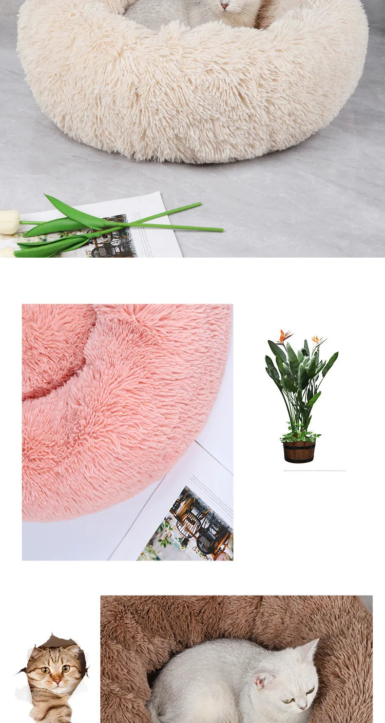 Plush Round Pet Nest Bed for Cats and Small Dogs