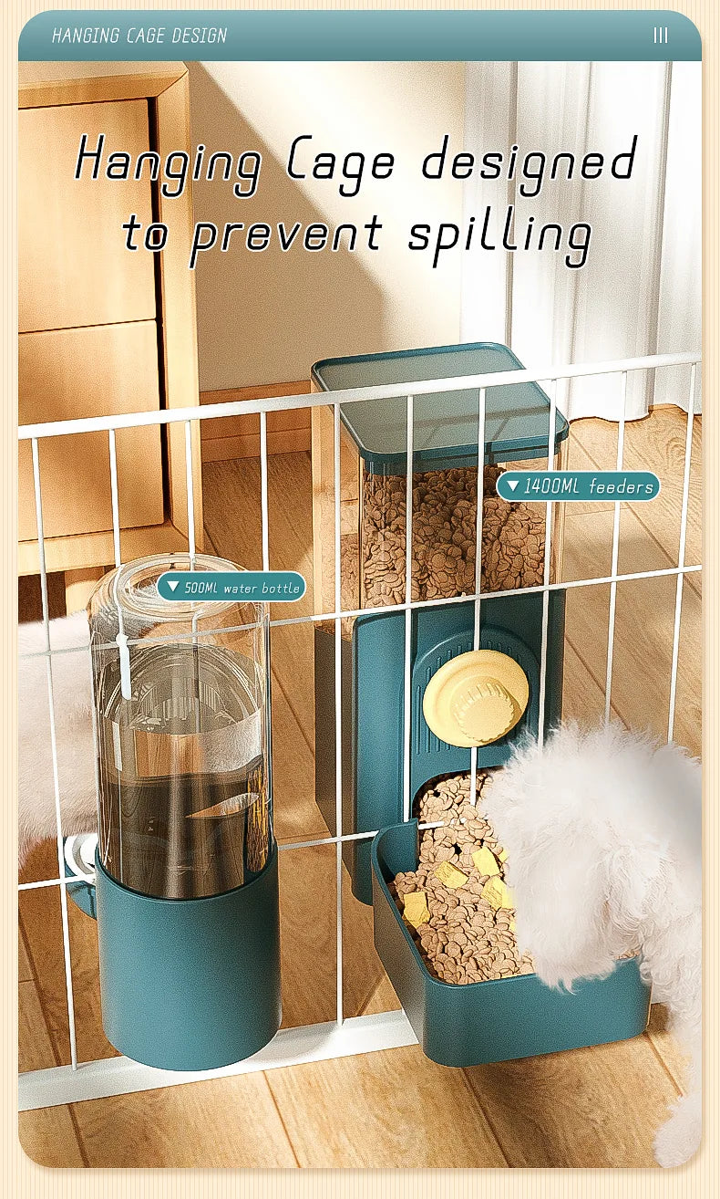 Automatic Hanging Pet Feeder with Water Bottle & Food Dispenser