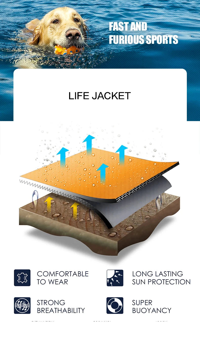 Adjustable Dog Life Jacket, Reflective Pet Safety Vest for Swimming & Boating