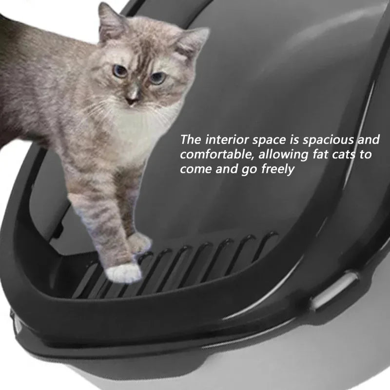 Semi-Enclosed High-Sided Cat Litter Box with Splash Guard