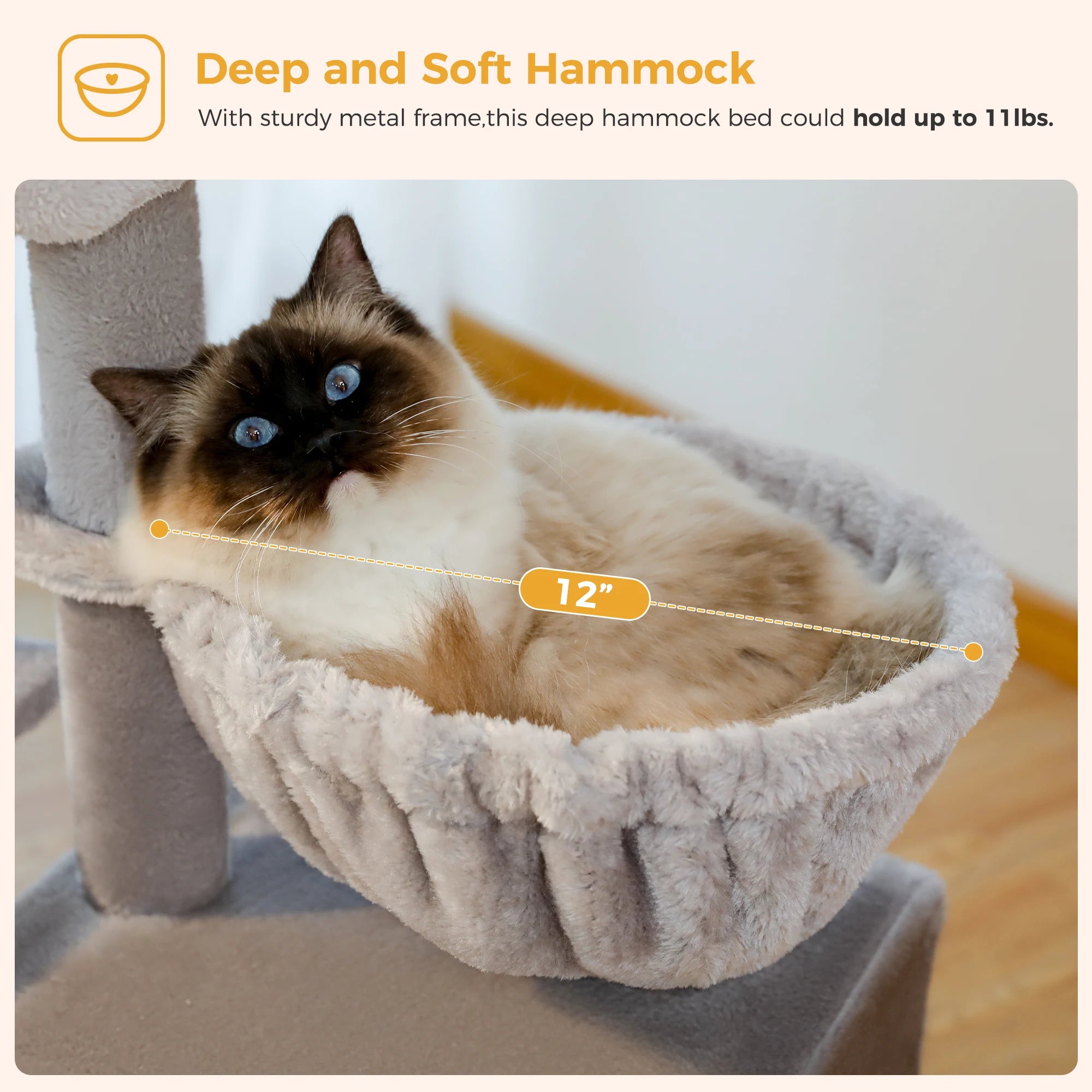 Cat Tree Tower with Scratching Posts, Hammock & Removable Top Perch