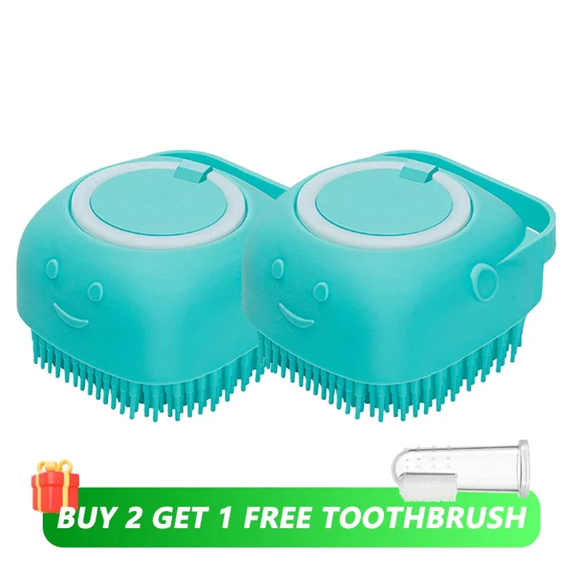 Dog & Cat Bath Brush — Silicone Grooming Tool with Shampoo Dispenser