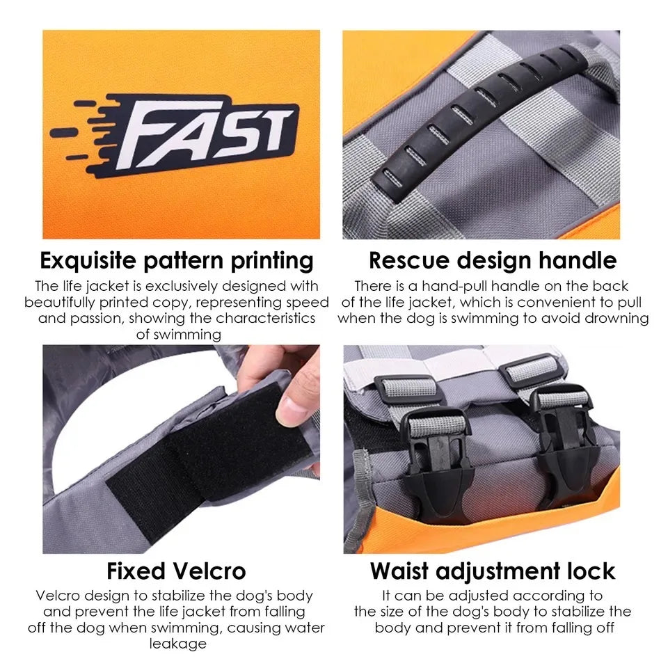 Adjustable Dog Life Jacket, Reflective Pet Safety Vest for Swimming & Boating