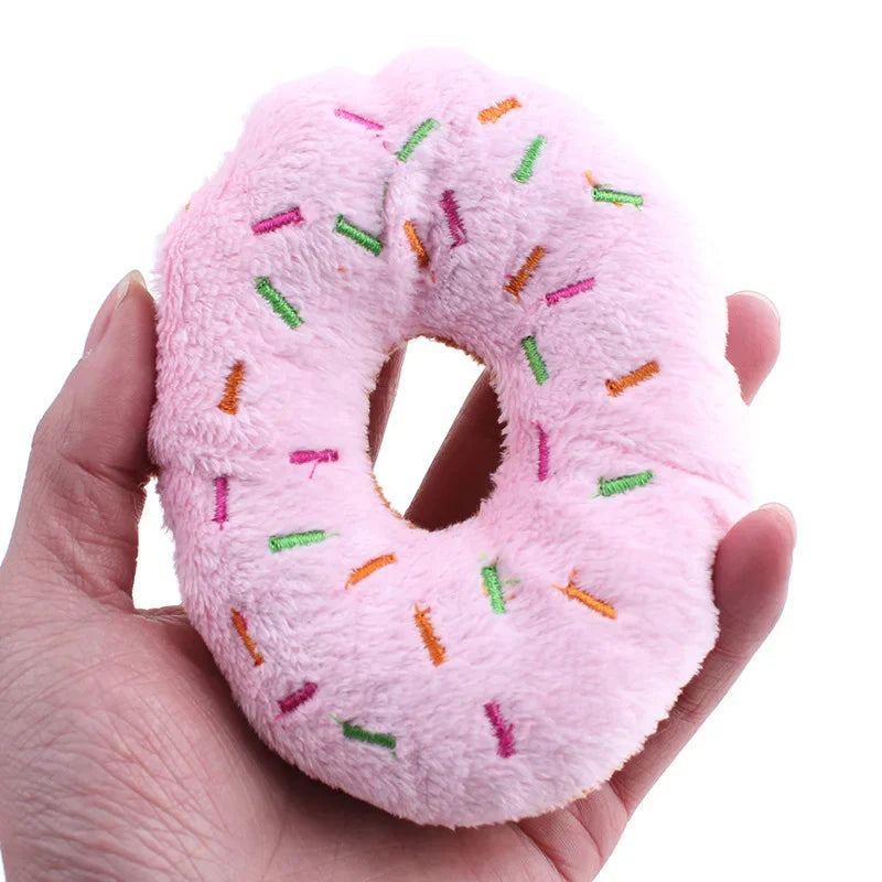 Soft Plush Donut Dog Toy – Chewable Squeaker Toy for Small & Medium Dogs
