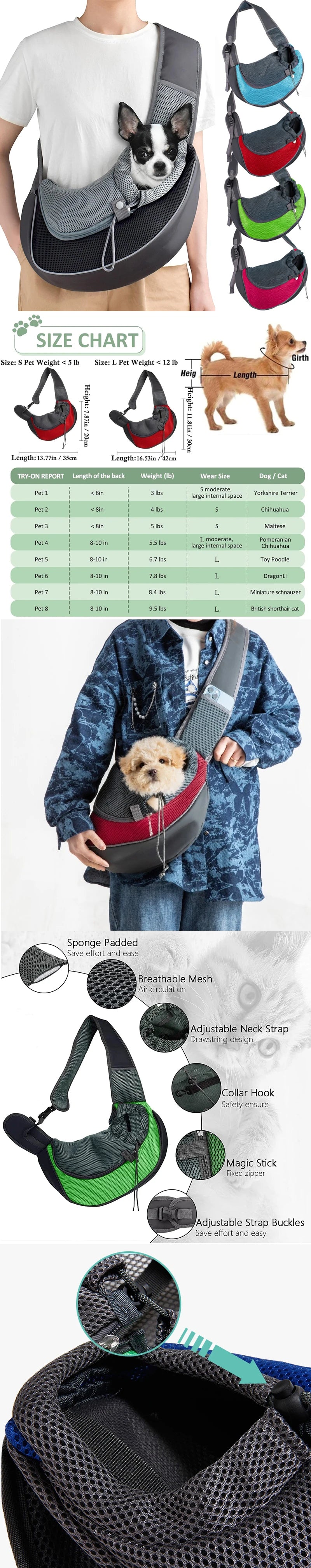 Pet Carrier Sling Bag, Mesh Travel Shoulder Tote for Small Dogs & Cats