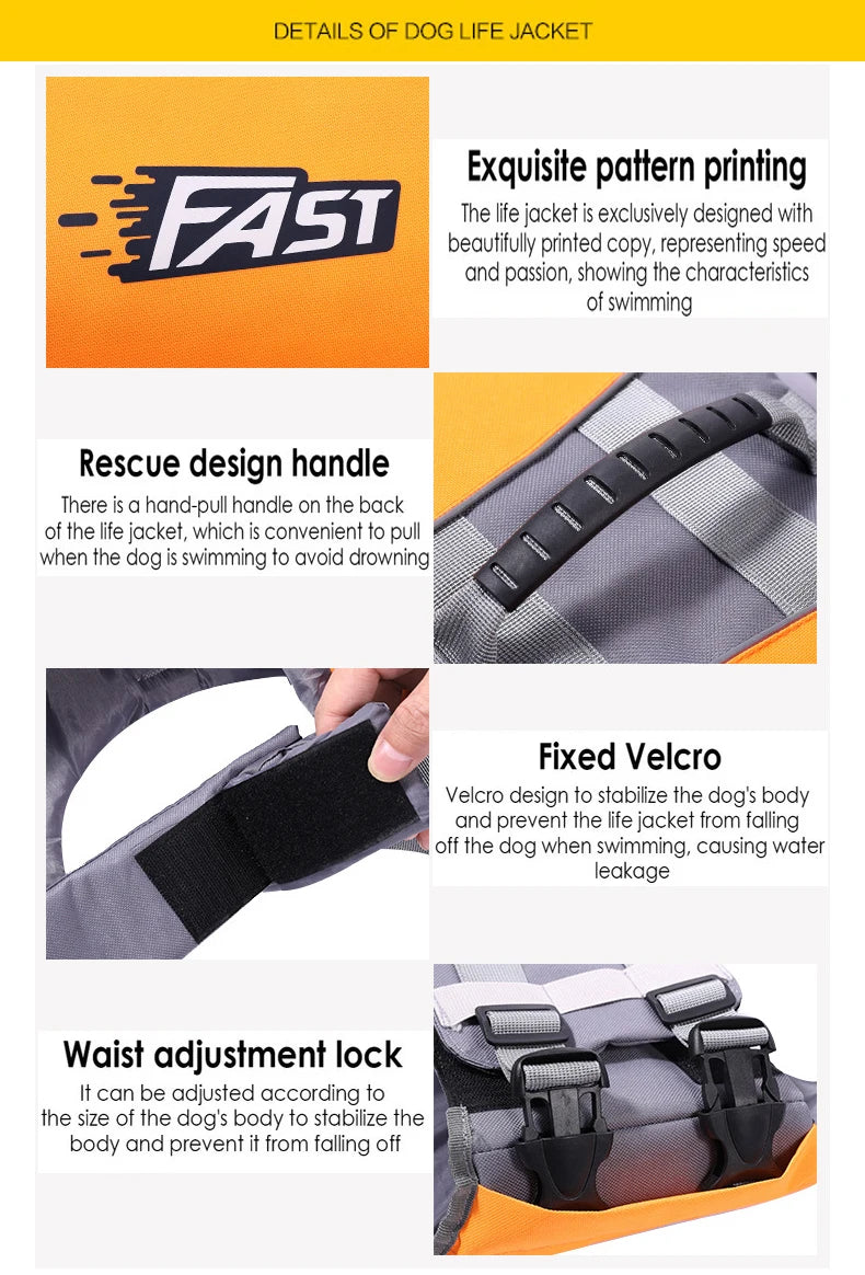 Adjustable Dog Life Jacket, Reflective Pet Safety Vest for Swimming & Boating